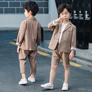 Children Clothing Boys Khaki Suits Plaid Blazer Pants Kids Wedding Suit  Birthday Party Wear School Formal Gown