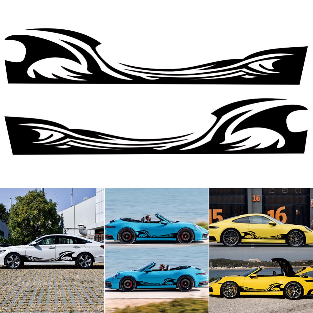 2pcs Racing Sports Stickers Spray Flames Side Door Car Stickers and ...