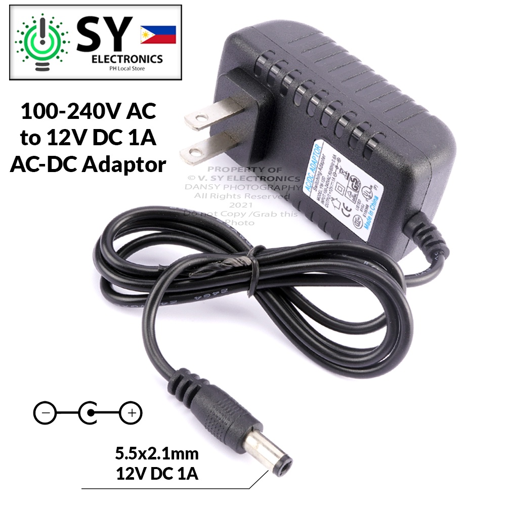 2 PIN AC TO DC 12V 1A Power Supply Adapter - View #2