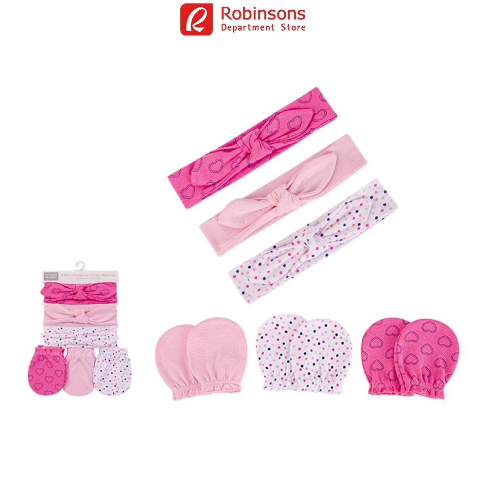Hudson Baby Headband & Mitten 6pc Set for Girls 09 months Heart