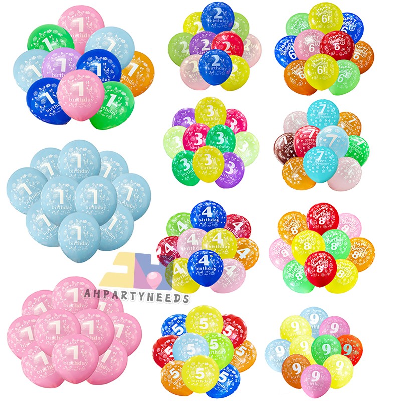 Size 12 Inches 1st-9th Happy Birthday Printed Latex Balloon Party ...