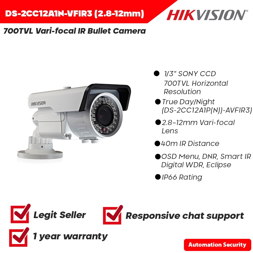 Hikvision Ds 2cc12a1n Vfir3 2 8 12mm 700 Tvl Vari Focal Ir Bullet Camera Shopee Philippines