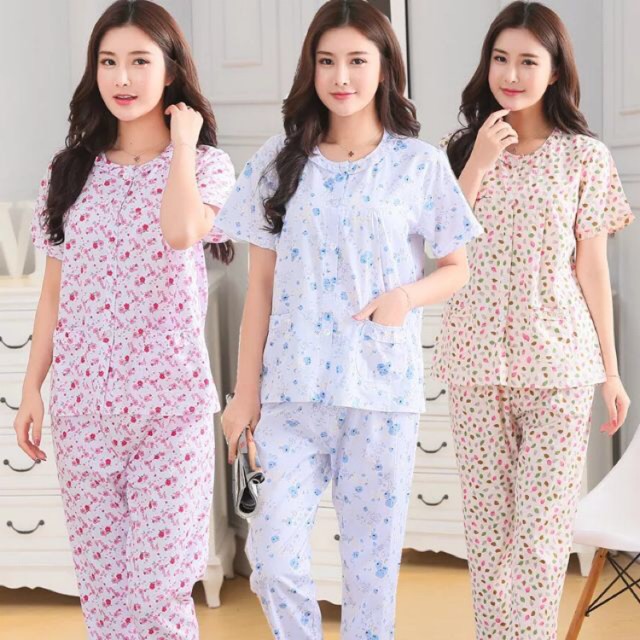 New adults terno pajama w buttons suitable for breastfeeding mother s sleepwear