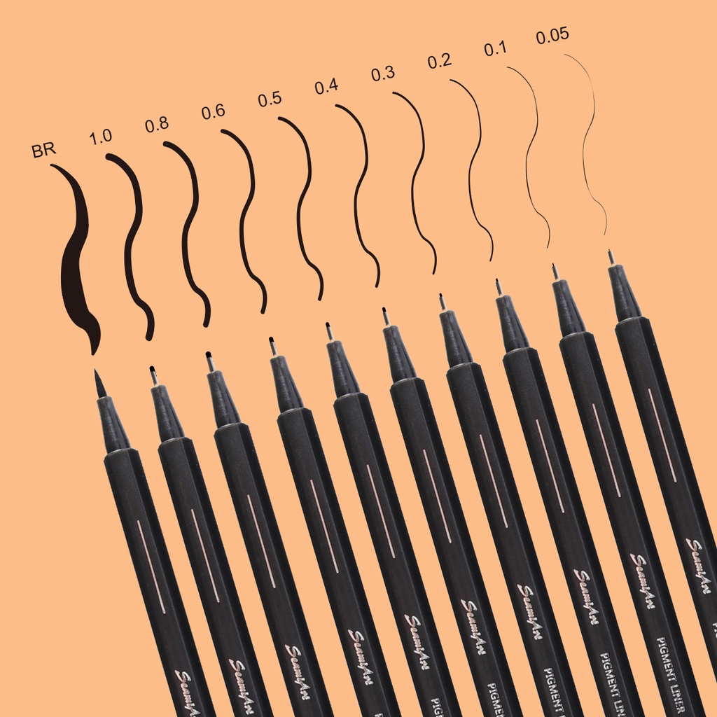SeamiArt Black Pigment Liner Needle Waterproof Drawing Pen 10Pcs ...