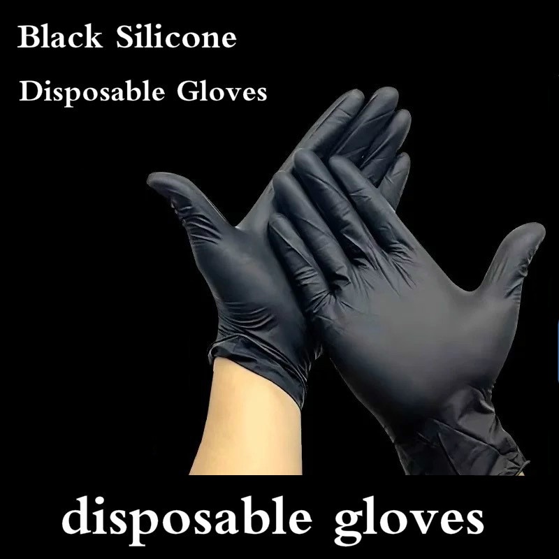 20/60/100pcs Black Disposable Latex Nitrile Glove Working Gloves Waterproof Allergy Free Work