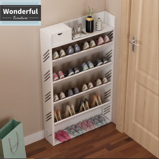 Simple Inclined Plastic Shoe Cabinet Behind The Door Of White