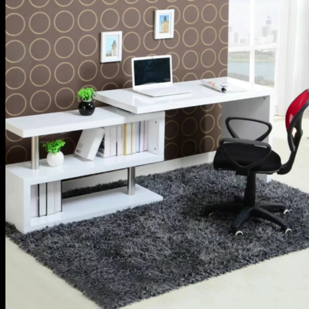 COD 360° Rotating Computer Table Study Desk 3-layer Bookshelf Office ...