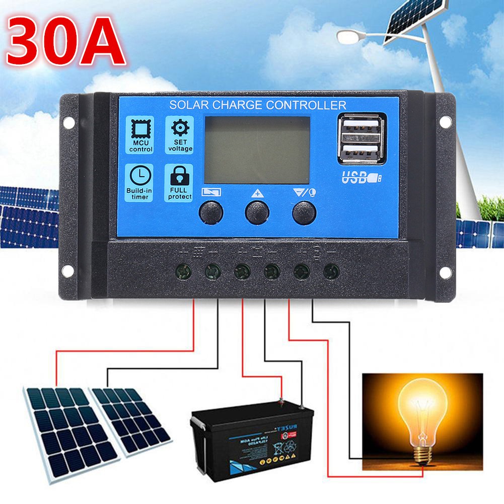 30A 12V 24V Automatic Solar Charge Controller PWM LCD Controller Dual ...