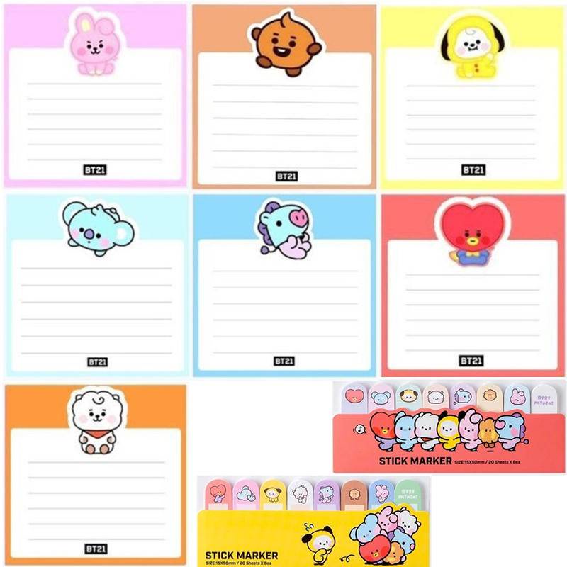 8 Styles KPOP BTS BT21 Cute Cartoon Memo Pad Stickers Decal Sticky ...