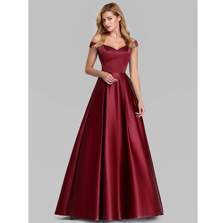 Ready Stock Banquet Queen Style Wine Red Off Shoulder Backless Maxi Dress Evening Party Solid Color Dress Women Elegant Gown Shopee Philippines