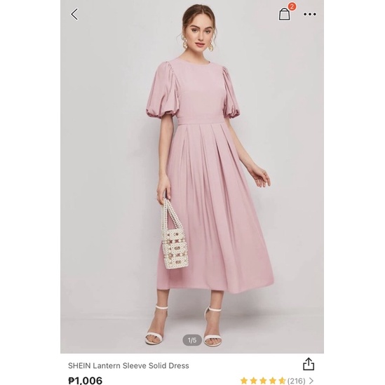 SHEIN Plus Solid Lantern Sleeve Dress