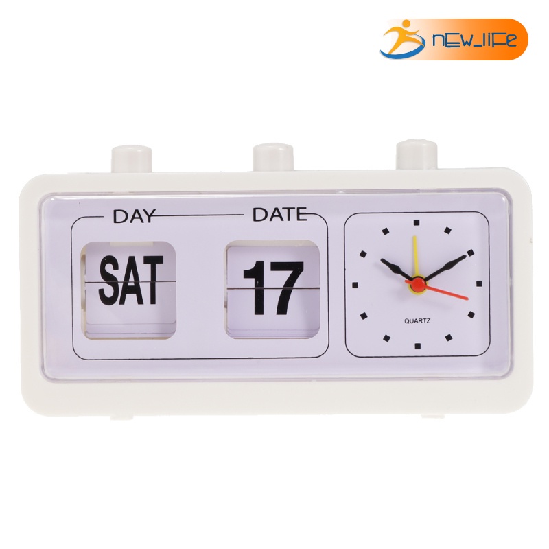 Retro Style Flip Clock Digtal Flip Day Date Time Display Clock White