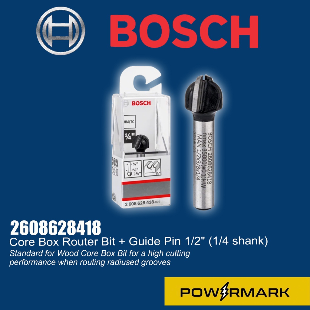 BOSCH 2608628418 Core Box Router Bit + Guide Pin 1/2
