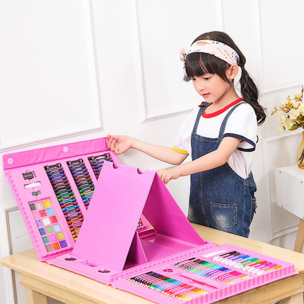 208 PCS Kid Draw Set Colored Pencil Crayon Watercolors Pens Drawing Set ...