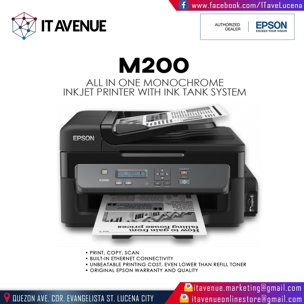 Epson M200 All in One Monochrome Inkjet Printer with Ink Tank System