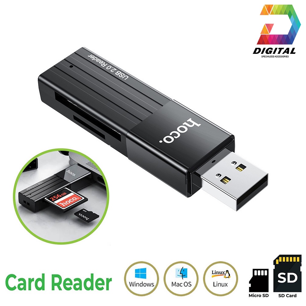 Genuine Hoco HB20 2.0 Memory Card Reader, SD & Micro SD Card Slot ...