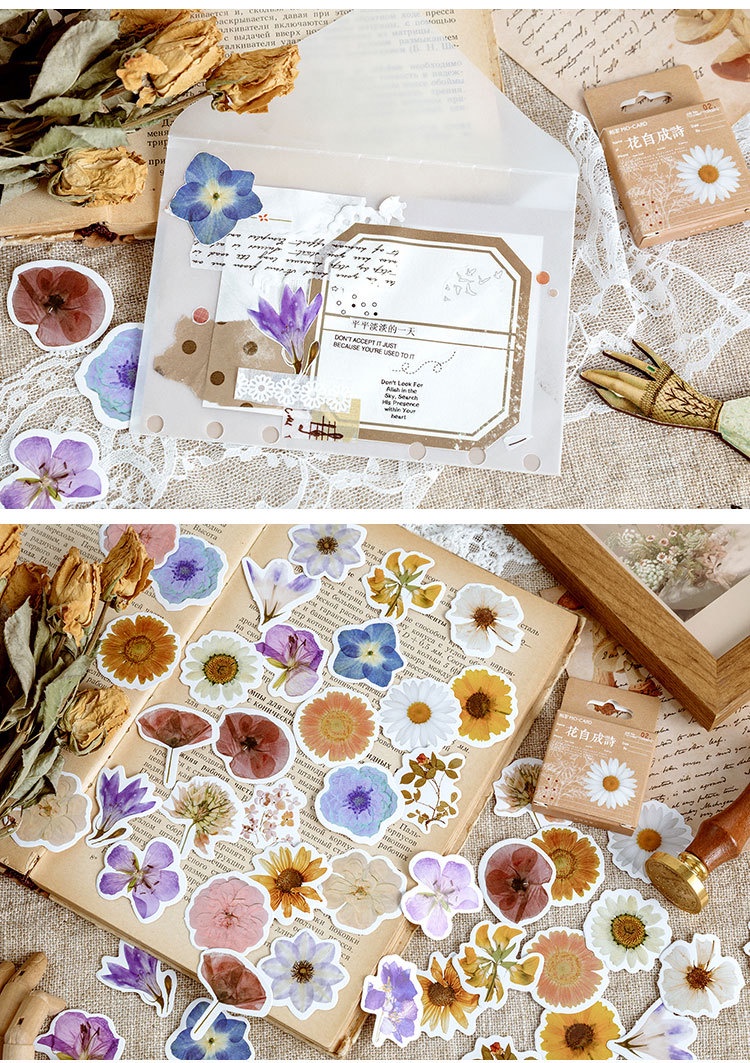 ENWEI 46Pcs Flower Poem Series Stickers Paper Deco Sticker Scrapbooking ...