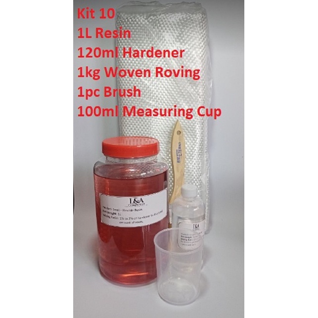 Fiberglass Set (M10) -1kg Resin, 120cc Hardener, 1kg WRC, Brush W/ Cup ...