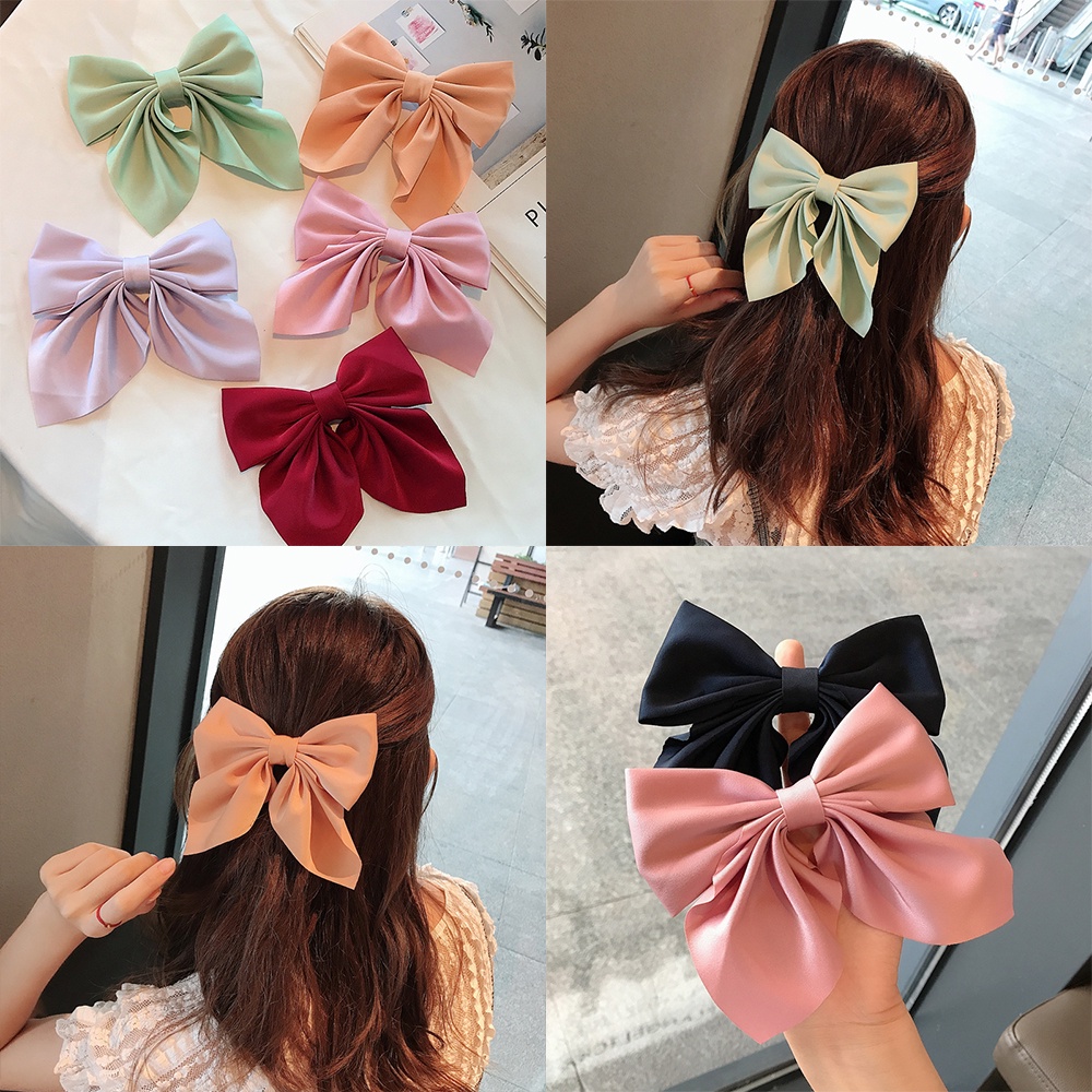 Korean Style Hair Clip Solid Color Ribbon Bow Hairpin Duckbill Clip ...