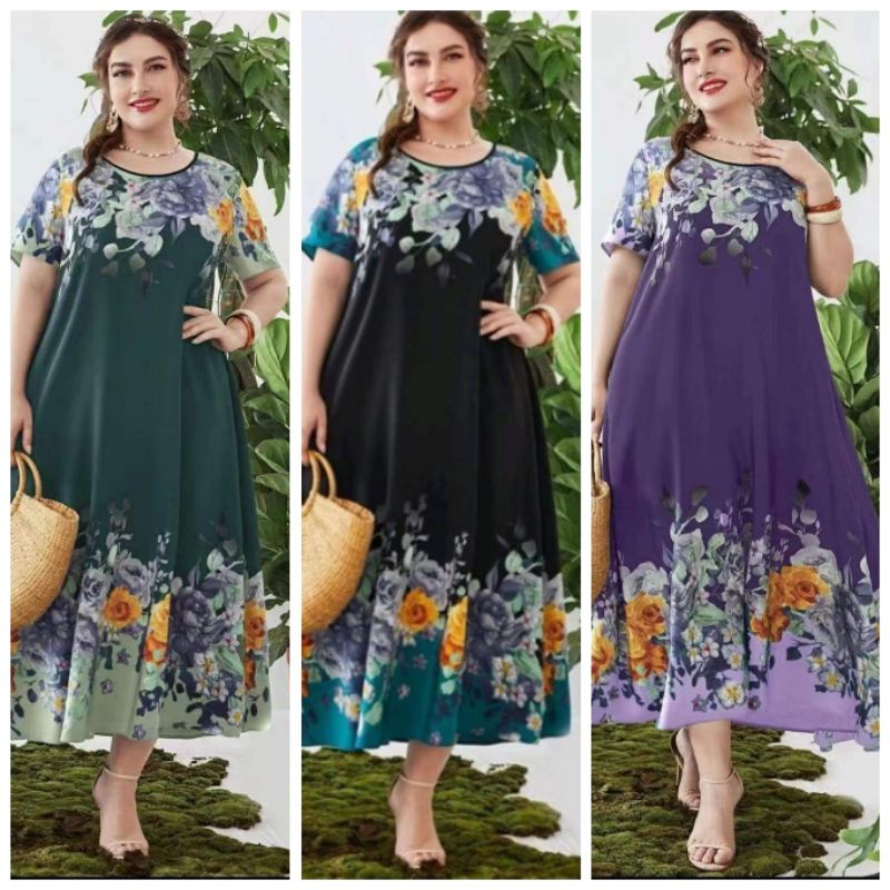 859 A.M Floral Maxi Plus size Dress ( FIT TO XL) | Shopee Philippines