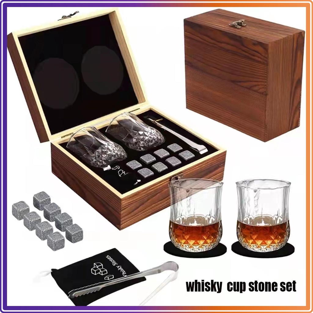 Whiskey Mixology Set For 2 With Wooden Box And Accessories Crystal Glass