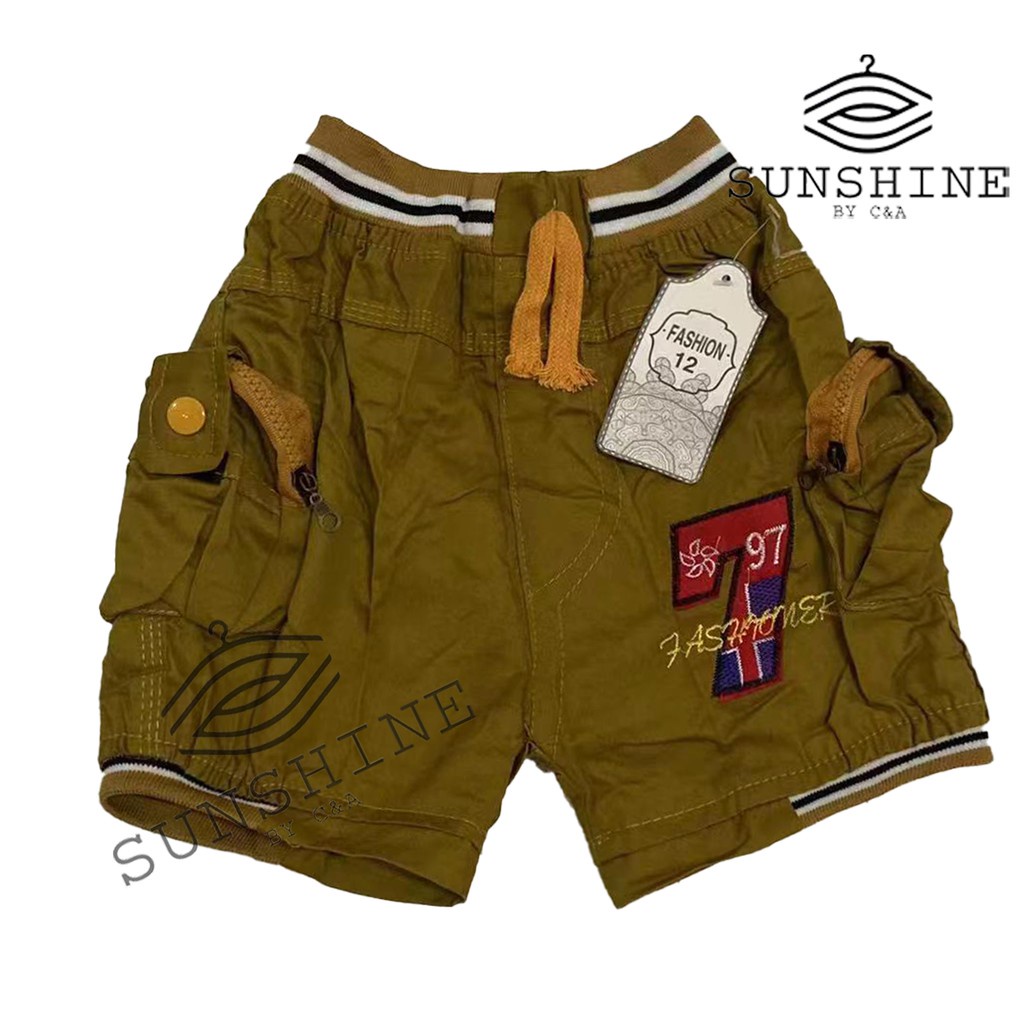 C A Collection Kids boys Garterized Colored cargo shorts RANDOM LOGO w lots of pockets