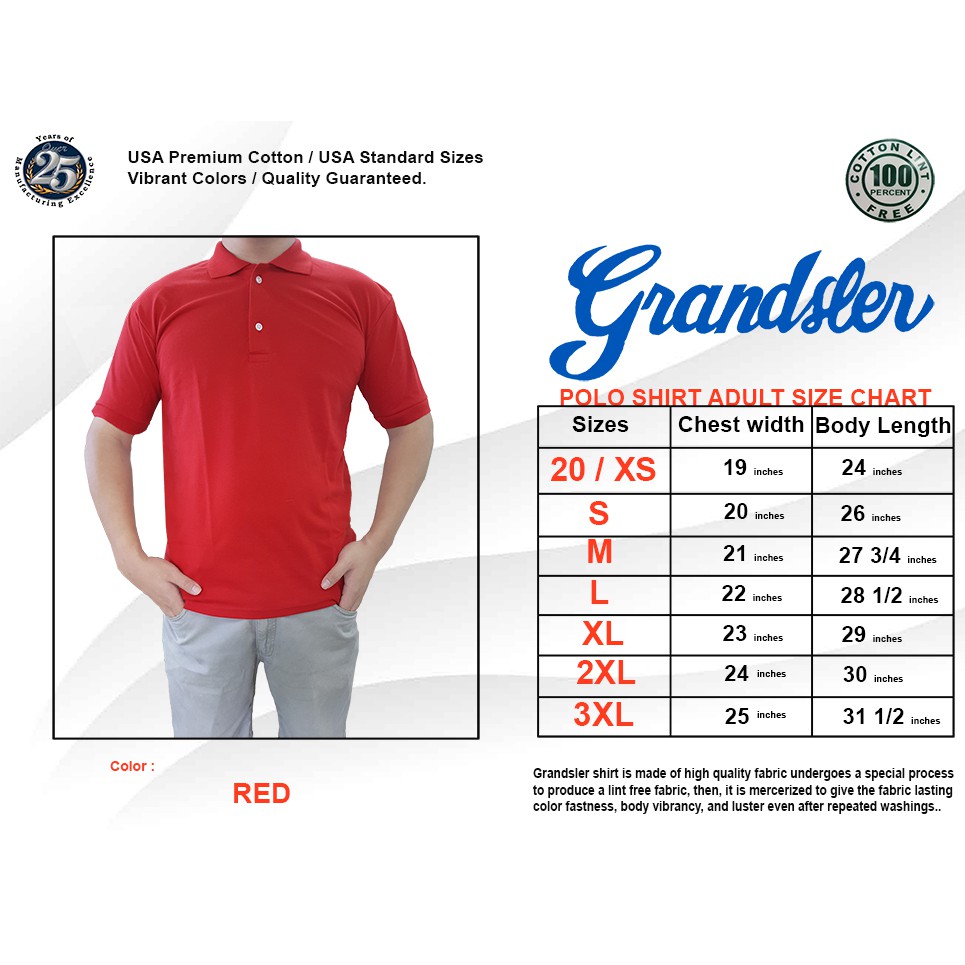 Grandsler Adult Polo Shirt Plain (Red) Shopee Philippines