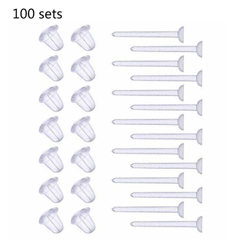 100 Set Hypoallergenic Simple Plastic Earrings Clear Ear Pins Needle and Resin Earring Backs DIY