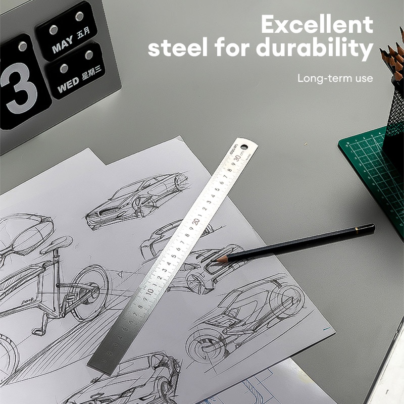Deli Metal Ruler 15/30/cm Steel Ruler Stationary School Supplies Ruler ...