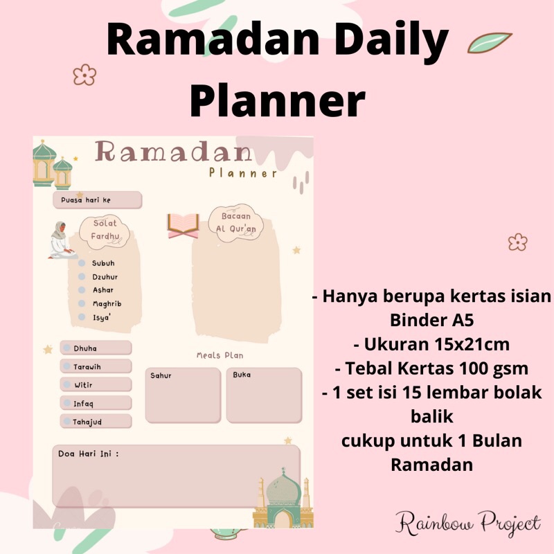 Ramadan Daily Planner Daily Notes Moon Fasting Filled Paper Loose Leaf ...