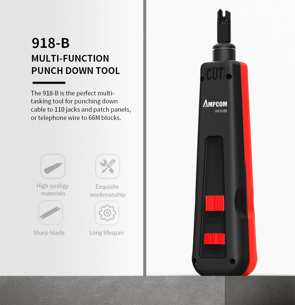 AMPCOM Punch Down Tool, 110 Type Multi-Function Network Cable Tool ...