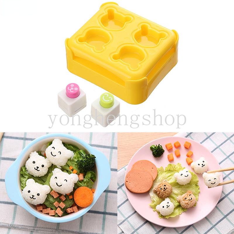 3pcs/set Mini Rice Ball Mold with Nori Cutter Cute Bear Shaped Onigiri ...
