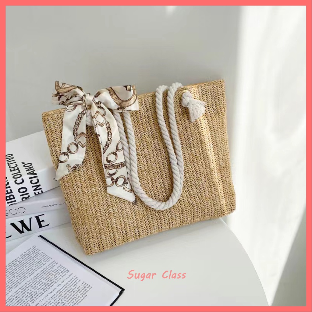 Silk Carf Ribbon Woven Tote Bag w/ Zipper High Capacity by SugarClass ...