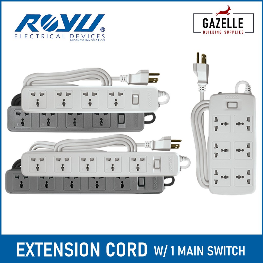 Royu Power Extension Cord w/ One Main Switch 2 Meter Cord 4 5 6 Gang ...