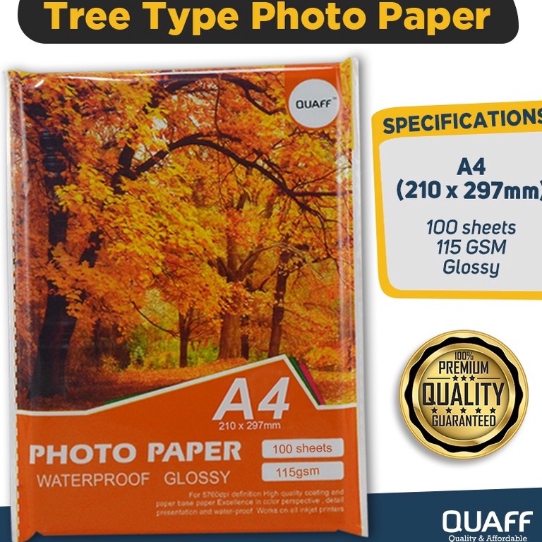 QUAFF 115gsm No Back Print Glossy Inkjet Photo Paper A4 Size (100sheets