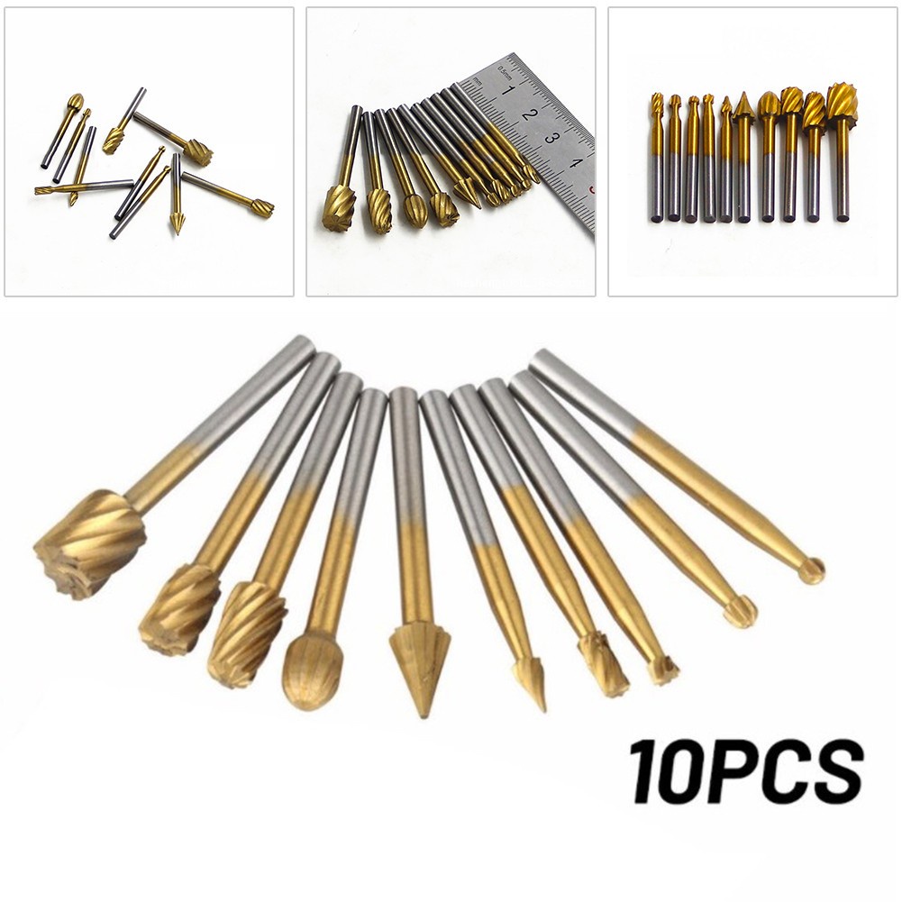 10pcs Tungsten Carbide Burrs Rotary Burr Set 1/4 Head 1/8 Shank Die