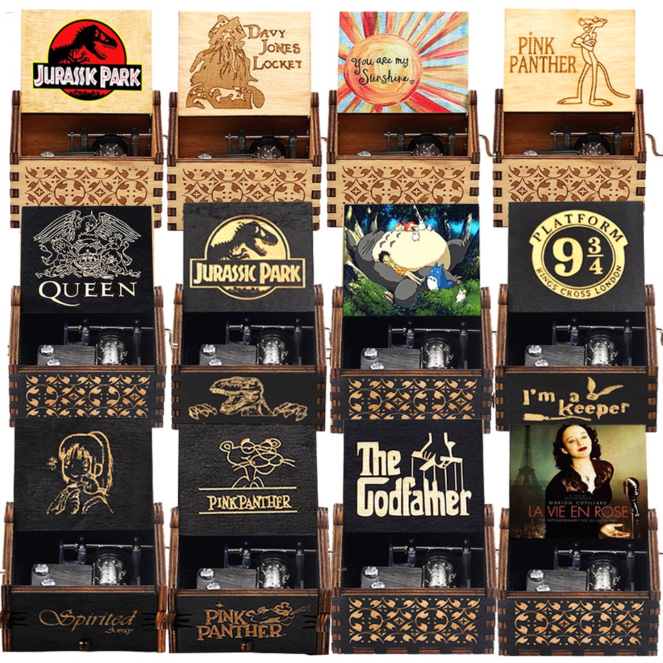 New Carved Wood Hand Crank Jurassic Park Music Box My Heart Will Go On