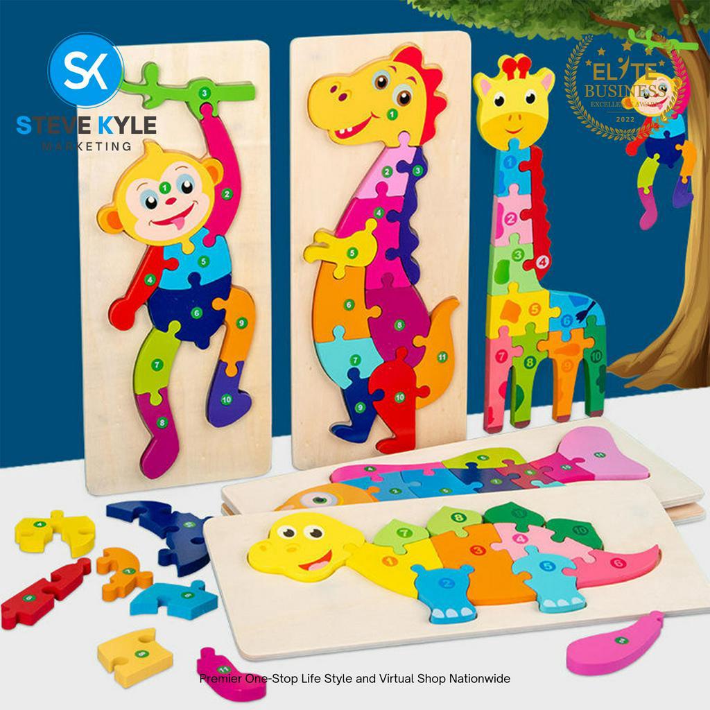 3D Cute Animal Cartoon Matching Puzzle Wood Block for Kids | Shopee ...