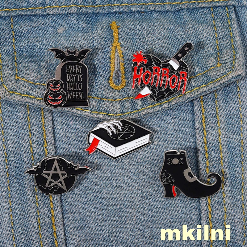 Everyday is Halloween Enamel Pins Cobweb Dagger Witch Spell Book Custom