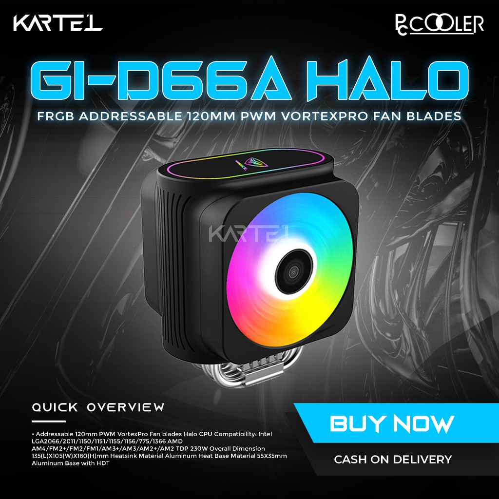 PCCOOLER GI-D66A 6 Heatpipe CPU Cooler 12cm Addressable RGB Double PWM ...