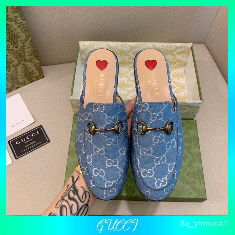 GUCCI Ladies Slippers HighEnd Original Sheepskin Rhombus Fabric Half