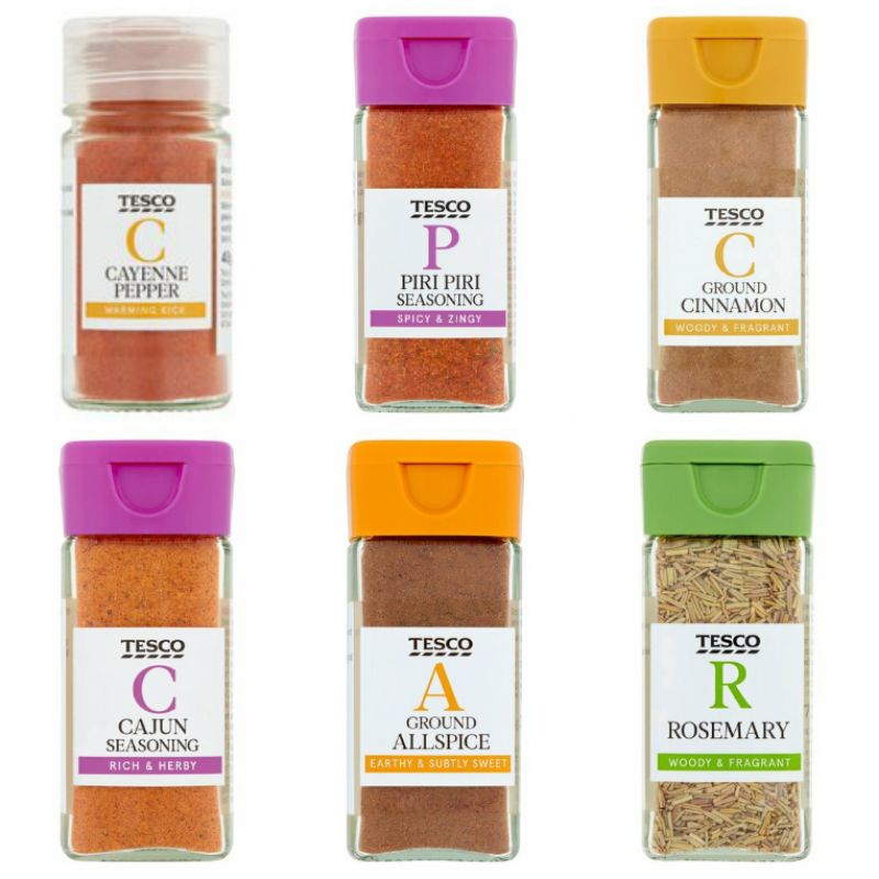 Tesco Ground Cayenne Pepper, Cinnamon, Cajun, PiriPiri, Rosemary, and