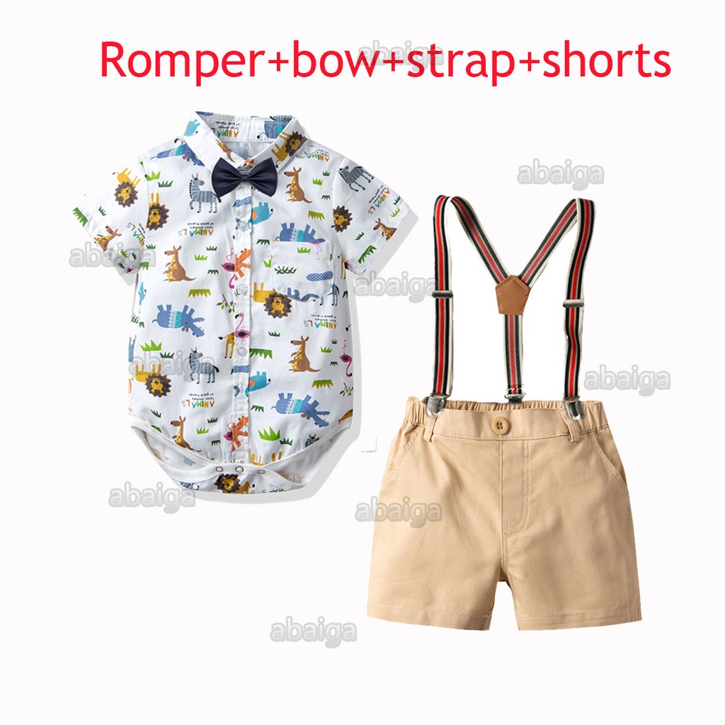 Safari Costume Baby Boy Set Animal Jumpsuit Bow Tie Khaki Shorts