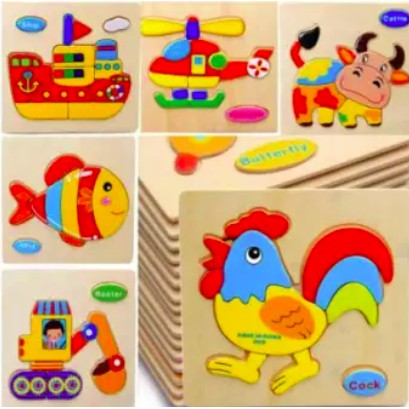 TFL Baby Toddler 3D Wooden Puzzle Set of 10 Cartoon Educational ...