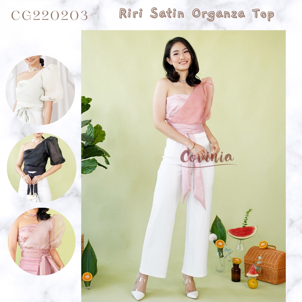 Riri Satin Organza Tied Top Ring Puff One Shoulder Crop Top CG220203 Shopee Philippines