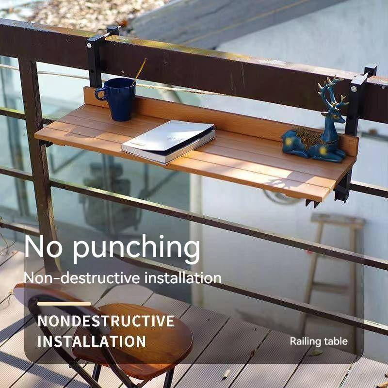 Folding Table Balcony Railing Wall-Mounted Wooden Bar Small Household ...