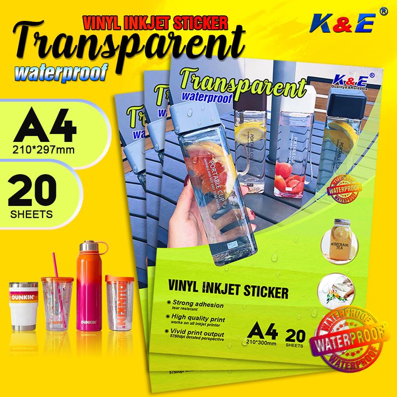 Printable Transparent VINYL INKJET STICKER (WATERPROOF) Semi clear A4 ...
