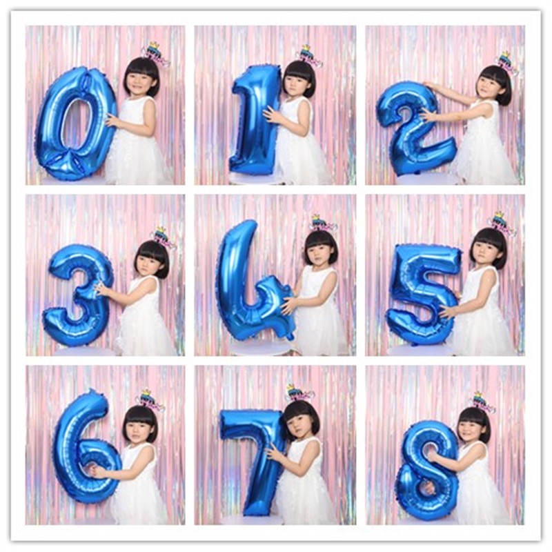 32 Inch Blue Number Aluminum Film Balloons Kids 0-9 Number Balloons ...