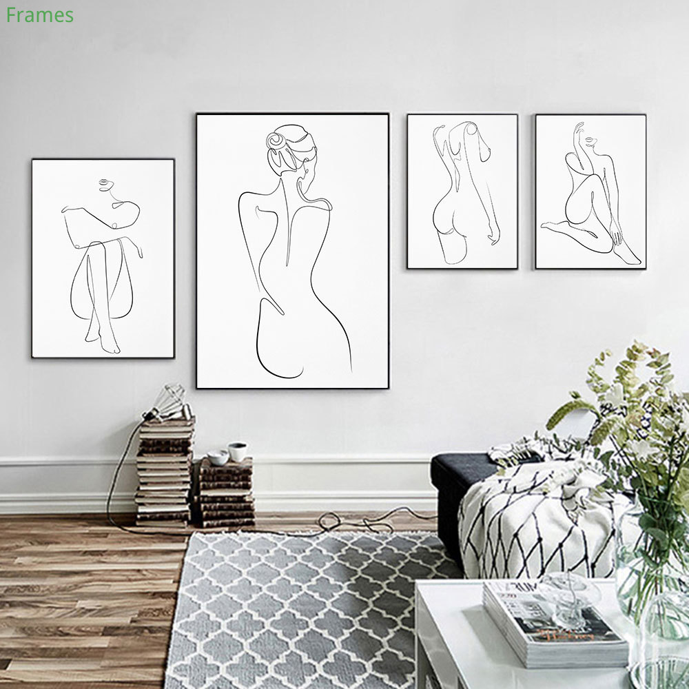 Female Figure Poster Woman Body Canvas Painting Abstract Nude Line ...
