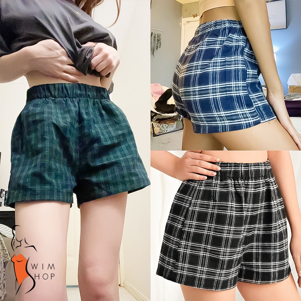 SS SANDRA Girl Short Plaid Checkered Shorts Cotton